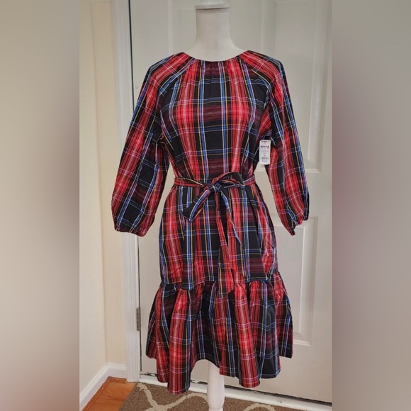 Draper James Womens Tiered Bow Back Dress Sz XXL Plaid - Picture 5 of 8